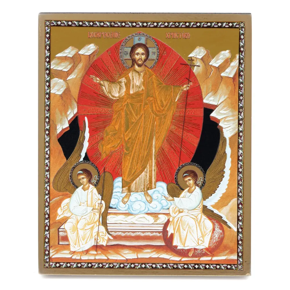 Icon on board 13×15 gilded finish, 3D print, varnish Resurrection of Christ 2