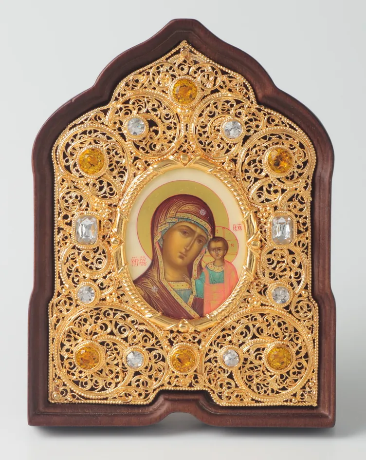 Name-day icon №31 painting, filigree in wooden frame / gilding / Kazan Mother of God