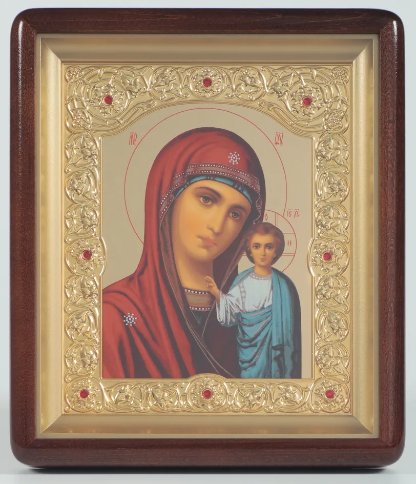 ხატი კიოტში 18×24 ფიგურული, ტემპერა №8, ფიგურული ჩარჩო, მოოქროვილი ყაზანის ღვთისმშობელი 1