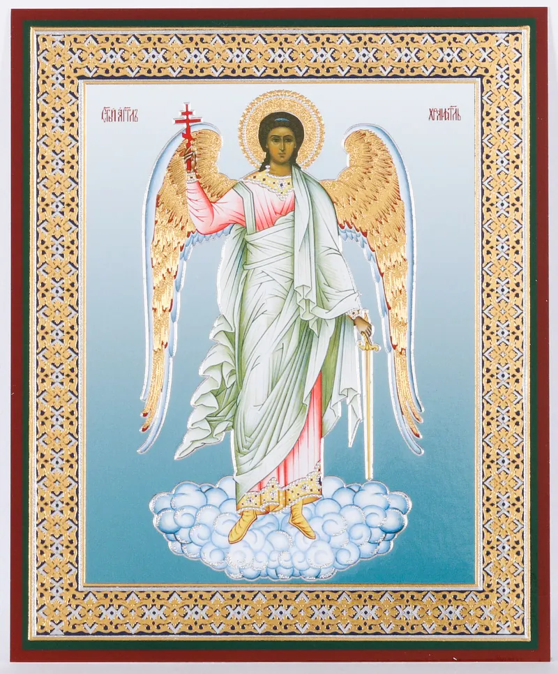 Icon on wooden panel 11×13 double embossing Guardian Angel (full-length)