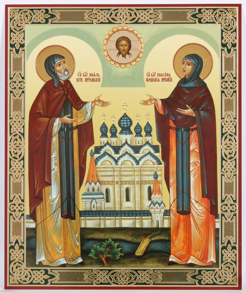 Icon on hardboard №1 18×24 double embossing Peter and Fevronia 2