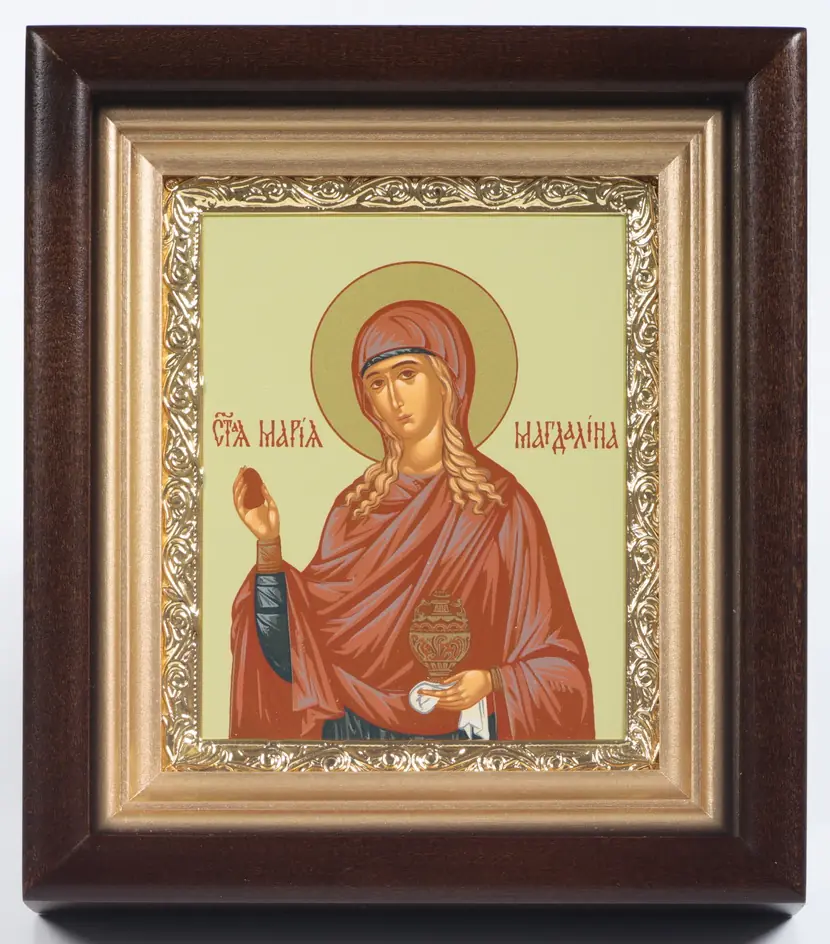 Icon in icon case 11×13 complex, tempera, gilded frame Mary Magdalene