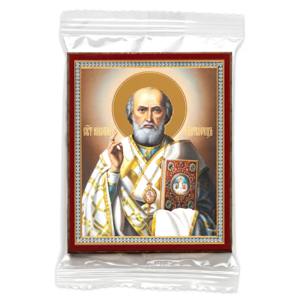 Icon on wooden panel 6×9 double embossing, annotation, packaging Nicholas the Wonderworker 41