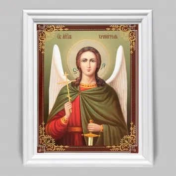 Icon in wooden frame №3 11×13 (white) double embossing Guardian Angel (half-length) №10