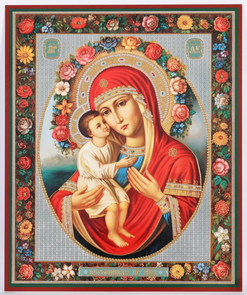 Icon on hardboard №1 18×24 double embossing Zhirovichi Mother of God