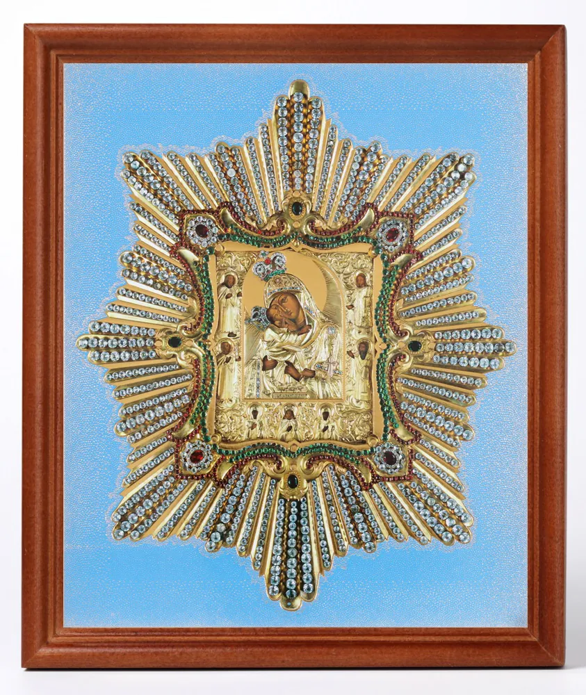 Icon in wooden frame №1 18×24 double embossing Pochaev Mother of God