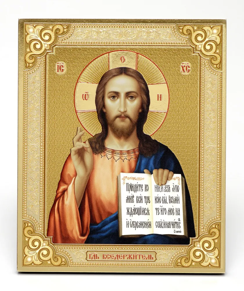 Icon on board 18×24 gilded finish, 3D print, varnish Saviour 3