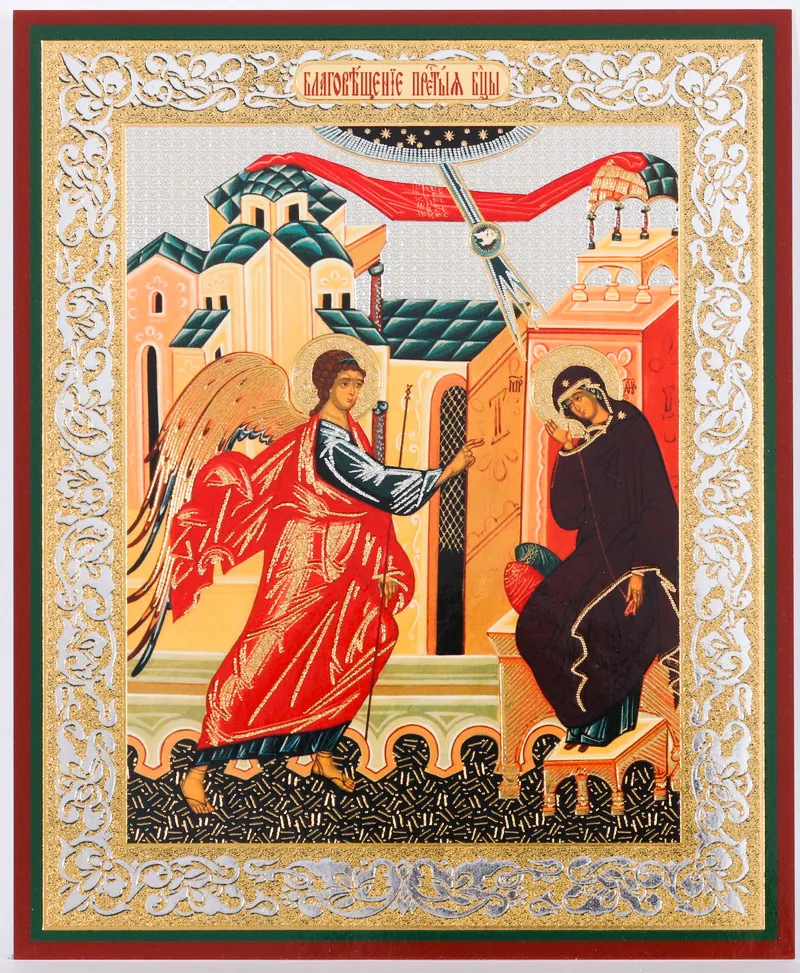 Icon on wooden panel 11×13 double embossing Annunciation