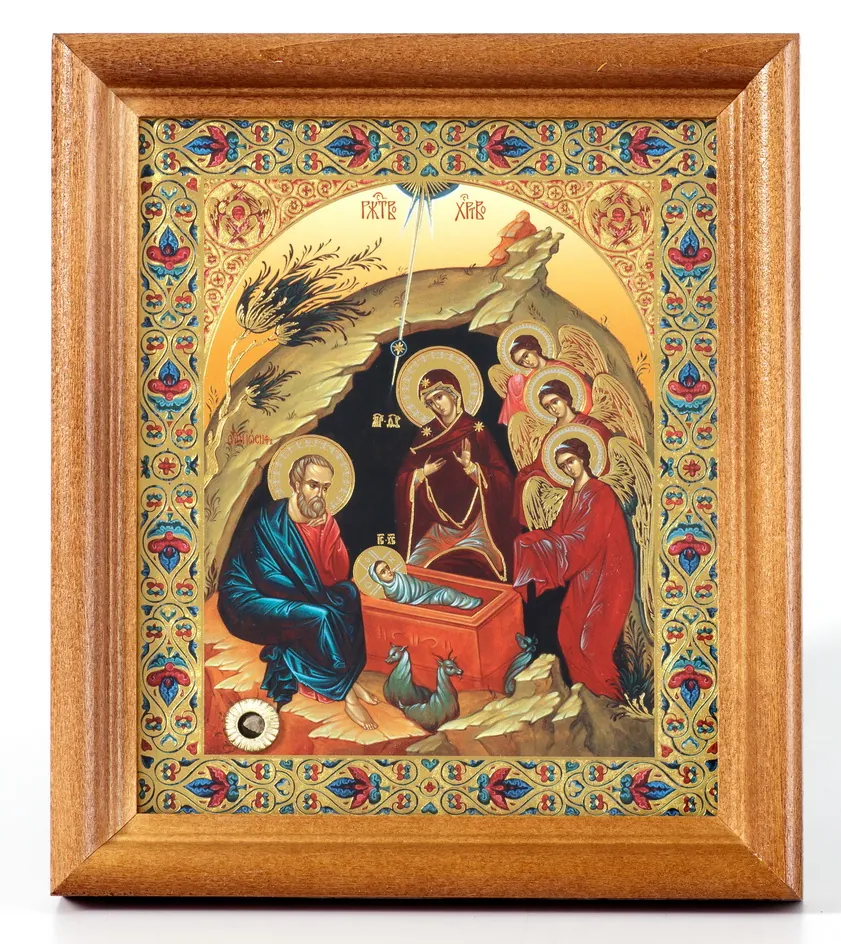 Икона в деревянной рамке №1 11х13 двойное тиснение, БЗГ, упаковка Рождество Христово 45