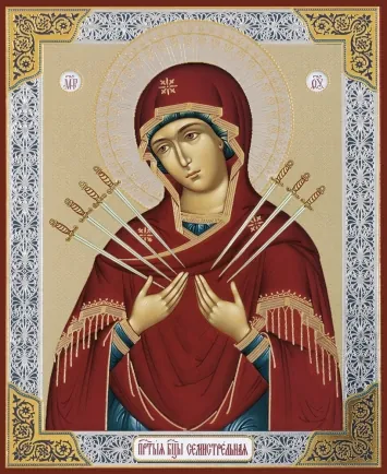 Icon on hardboard №1 30×40 double embossing Seven Arrows Mother of God 2