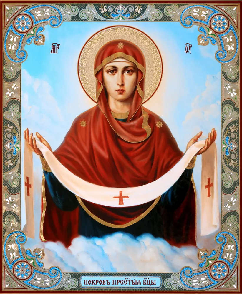 Icon on wooden panel 30×40 embossing, chipboard, PVC Protection (half-length)
