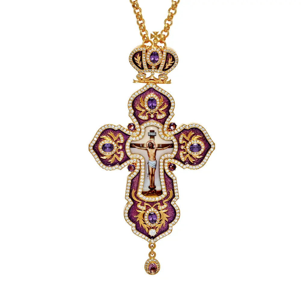 Pectoral cross №233 / cubic zirconia decal, enamel / gilding