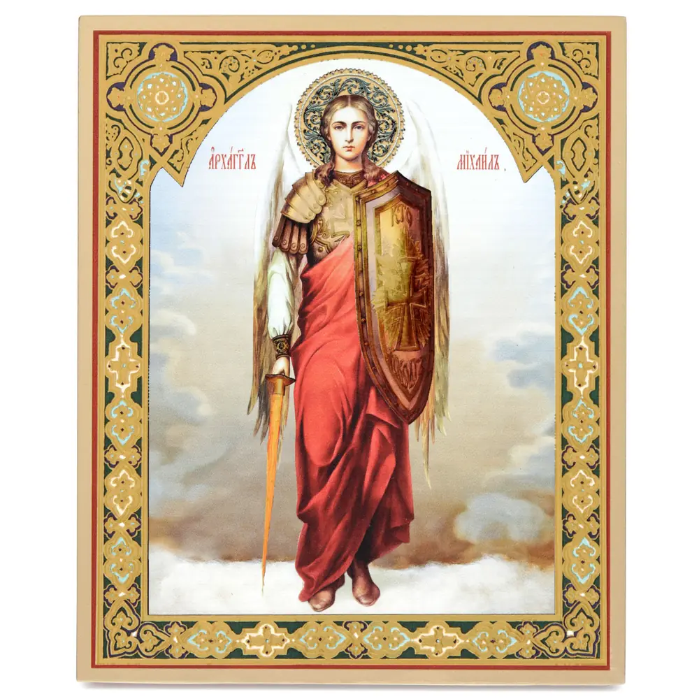 Icon on board 18×24 gilded finish, 3D print, varnish Archangel Michael 3