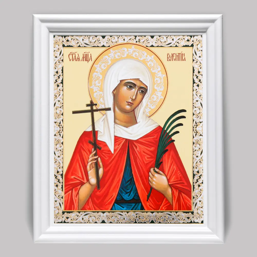 Icon in wooden frame №3 11×13 (white) double embossing Valentina of Caesarea, virgin, Martyr (3)
