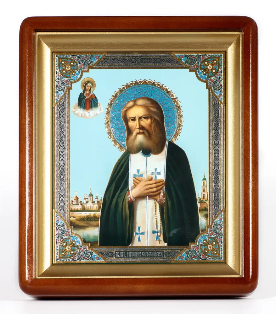Icon in icon case 18×24 shaped, double embossing Seraphim of Sarov