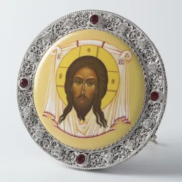 Name-day icon №39 decal, filigree / silver plating / Saviour Not Made by Hands