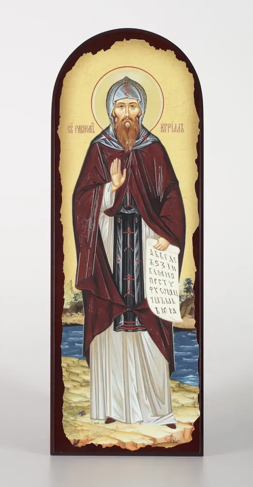 Icon on MDF 18×50 arched, 3D print, varnish Cyril