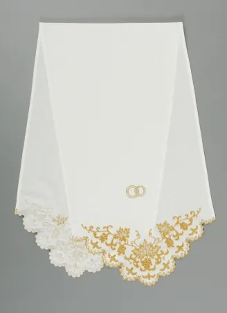 Wedding towel cord embroidery №7, white with gold
