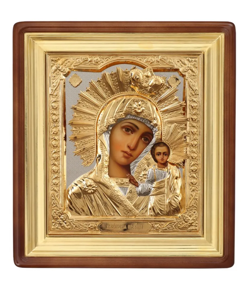 Painted icon in icon case 24×30 oil, riza cover №193, icon case №1 Kazan Mother of God