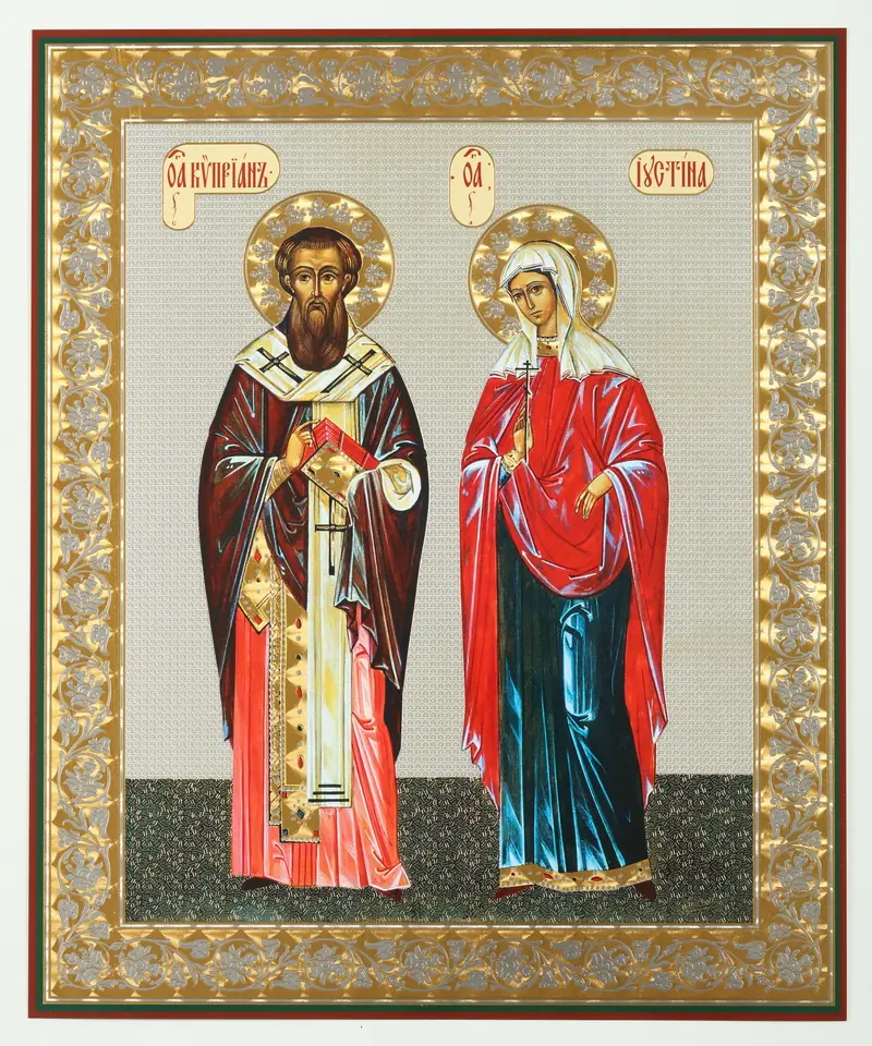 Icon on hardboard №1 30×40 double embossing Cyprian and Justina