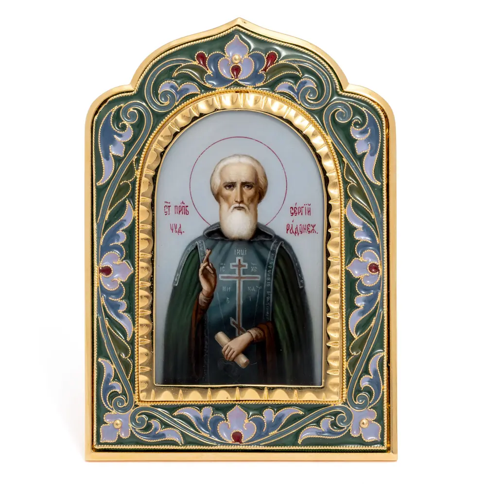 Name-day icon №005 electroforming, enamel, painting / gilding / Sergius of Radonezh