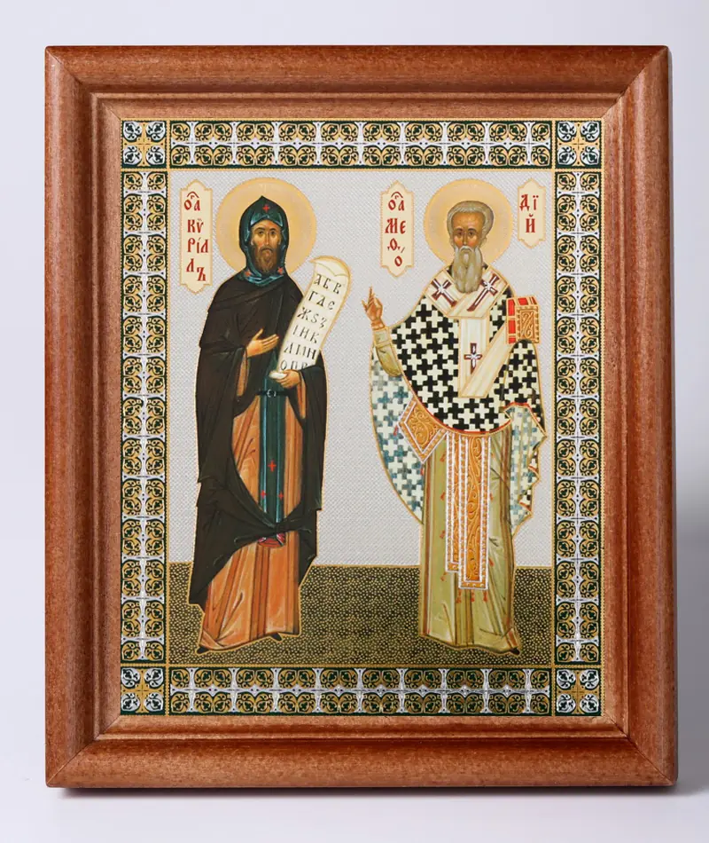 Icon in wooden frame №1 11×13 double embossing Cyril and Methodius