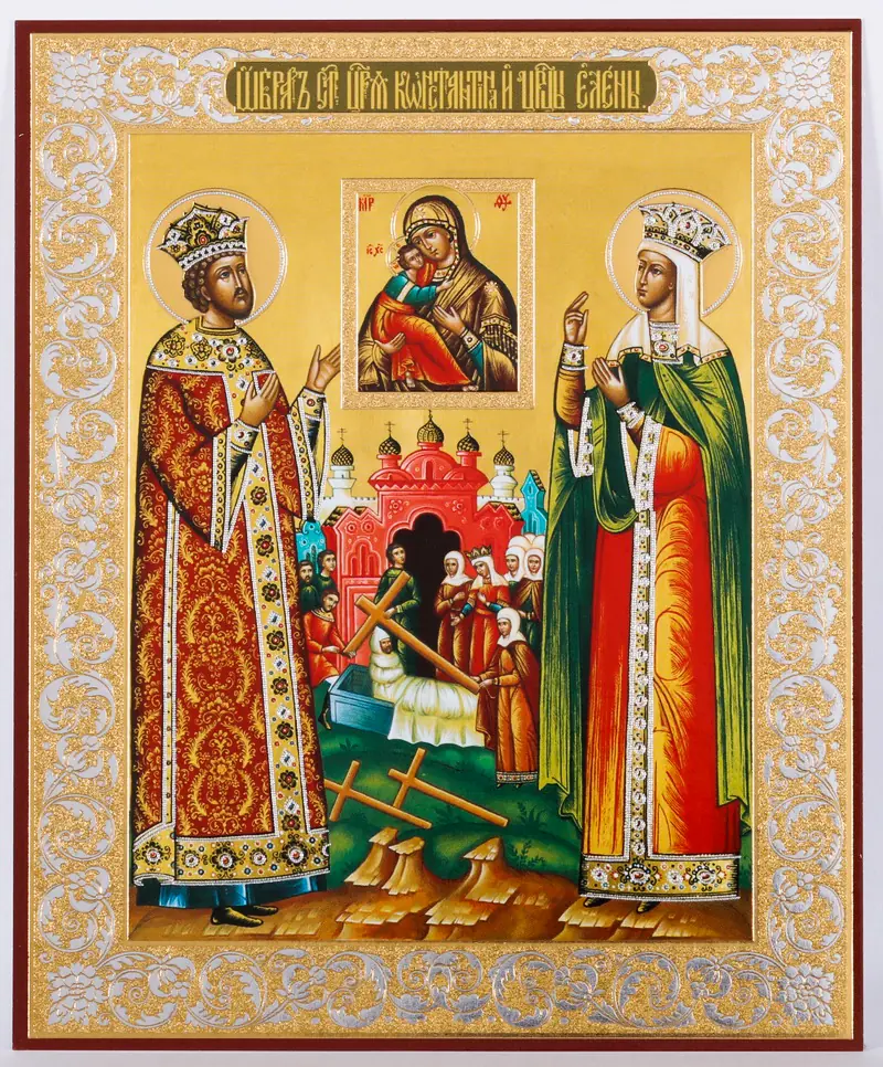 Icon on wooden panel 11×13 double embossing Constantine and Helen 2