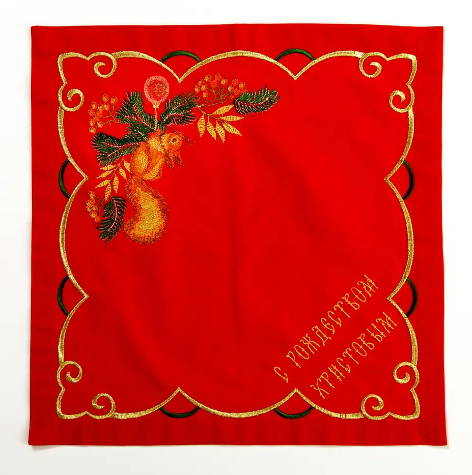 Embroidered church Christmas napkin №19 red