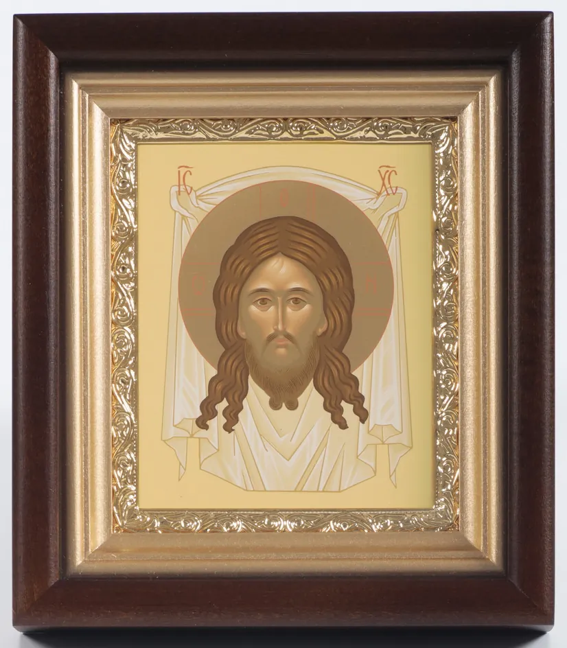 Icon in icon case 11×13 complex, tempera, gilded frame Saviour Not Made by Hands