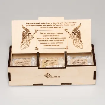 Gift set №5 / 1 (casket wooden with angels, incense 3 pack 100 g)