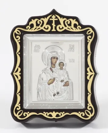 Icon in plastic frame icon case 6×7 carved metallised with riza Smolensk Mother of God