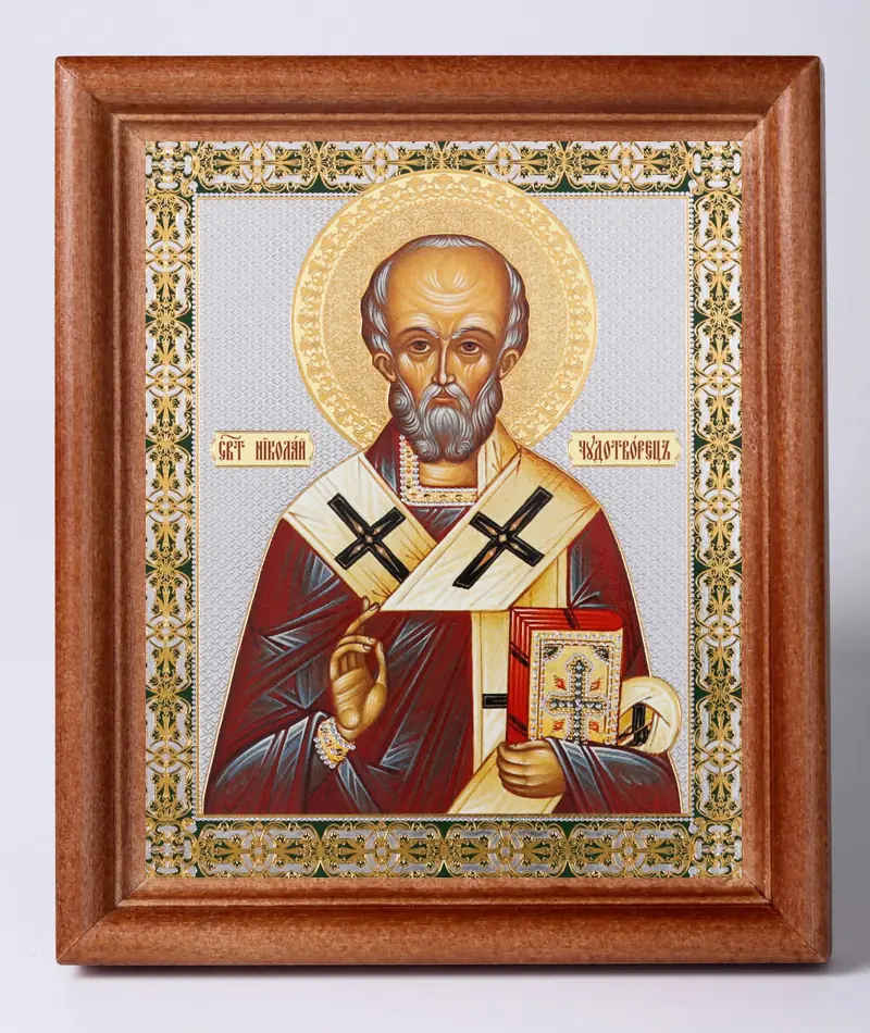 Icon in wooden frame №1 11×13 double embossing Nicholas the Wonderworker 8