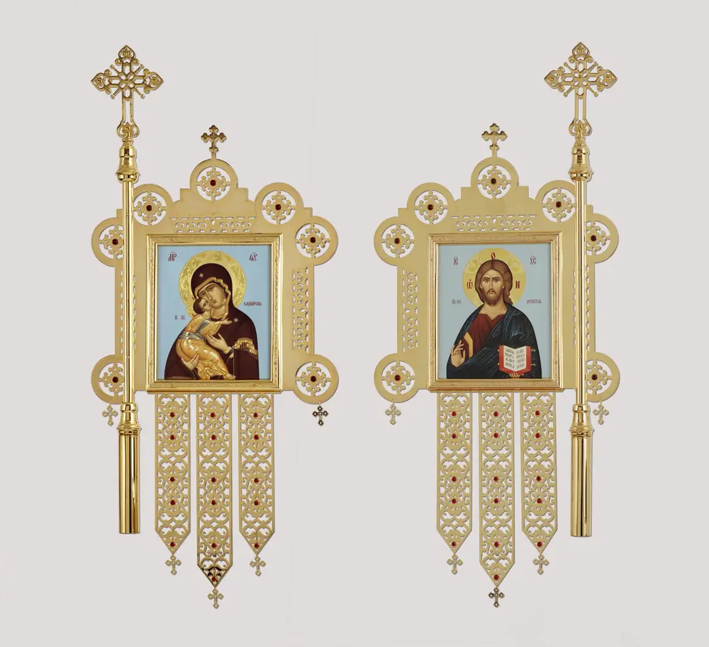 Banners №2 stamping engraving pendants gilding stones without poles (pair)