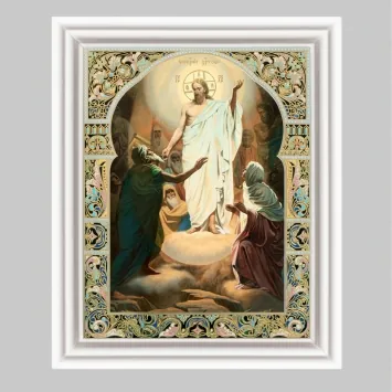 Icon in wooden frame №3 11×13 (white) double embossing Resurrection of Christ 68