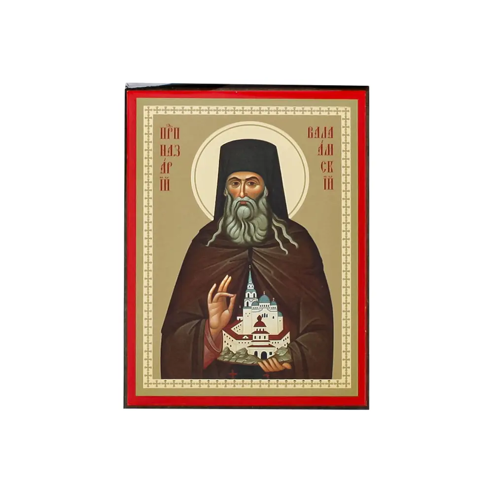 Icon on wooden panel 6×9 double embossing, annotation, packaging Nazarius of Valaam