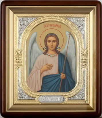Icon in icon case 18×24 shaped, tempera, 3D riza frame, open, gilded, nickel plating Guardian Angel 1