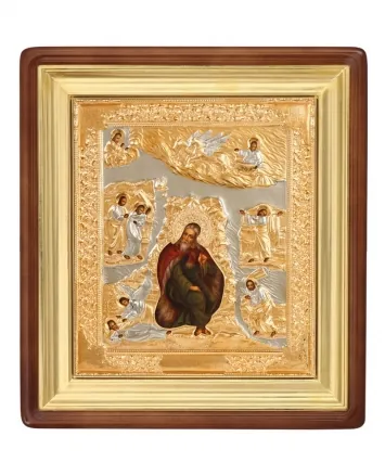 Painted icon in icon case 24×30 oil, riza cover №272, icon case №1 Fiery Ascension of the Prophet Elijah
