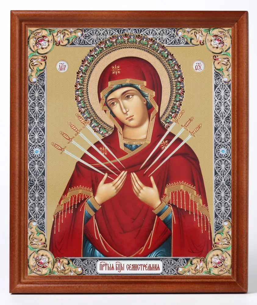 ხატი ხის ჩარჩოში №1 18×24 ორმაგი ტვიფრი შვიდისრიანი ღვთისმშობელი 2