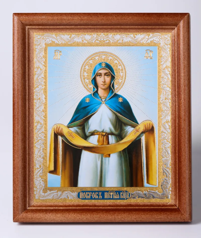 Icon in wooden frame №1 11×13 double embossing Protection (half-length)