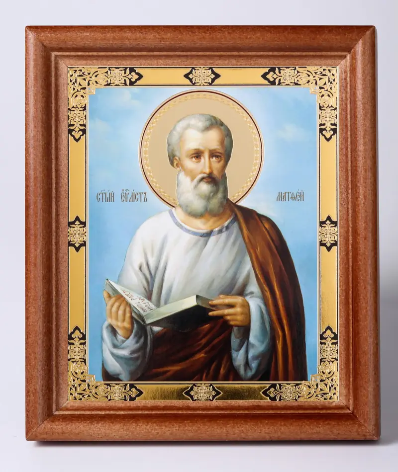 Icon in wooden frame 11×13 Name Day set, double embossing Matthew, Evangelist