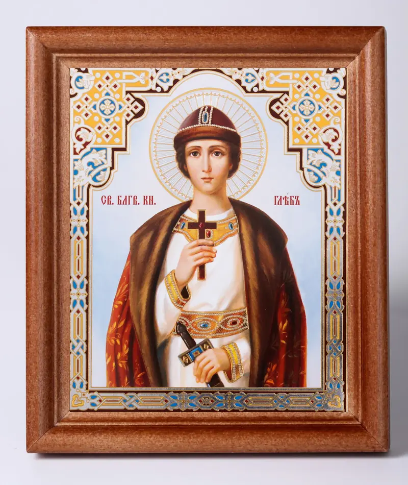 Icon in wooden frame 11×13 Name Day set, double embossing Gleb, Right-believing Prince 3