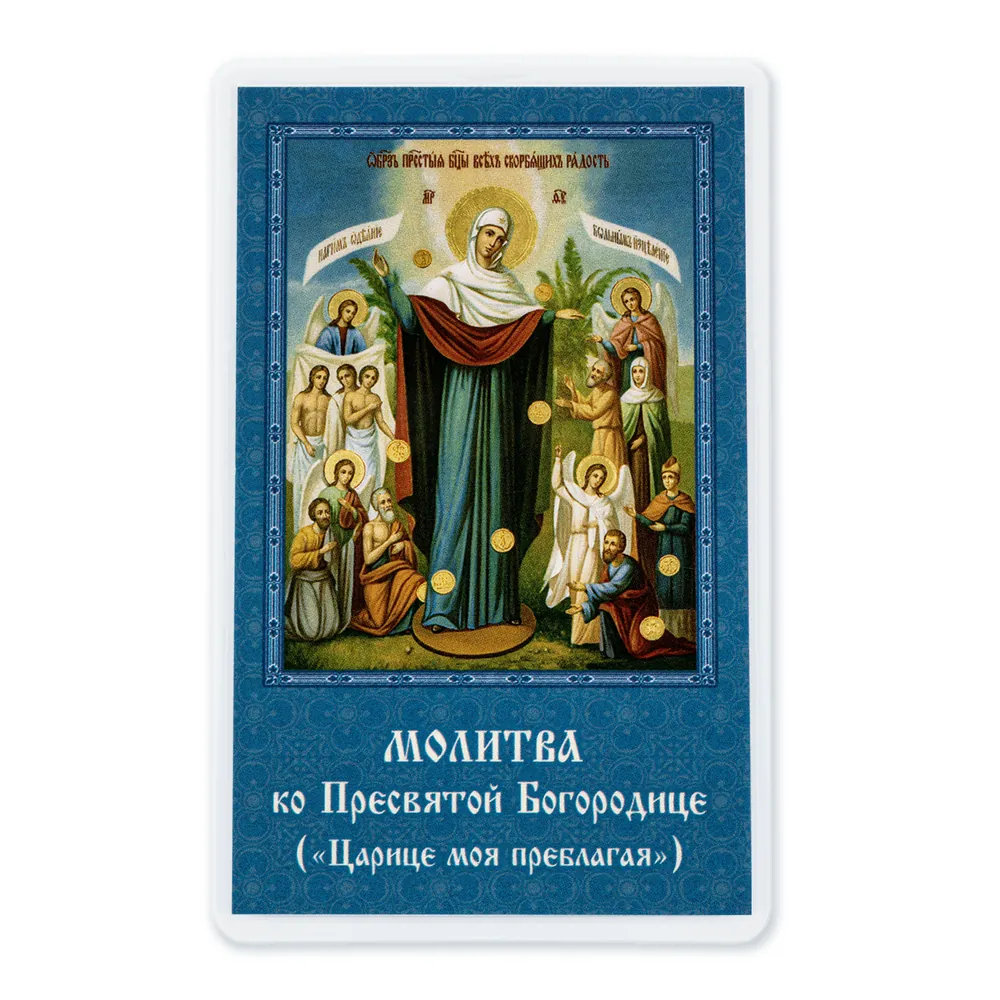 Icon in rigid lamination 5×8 double-sided print Joy of All Who Sorrow (with coins)