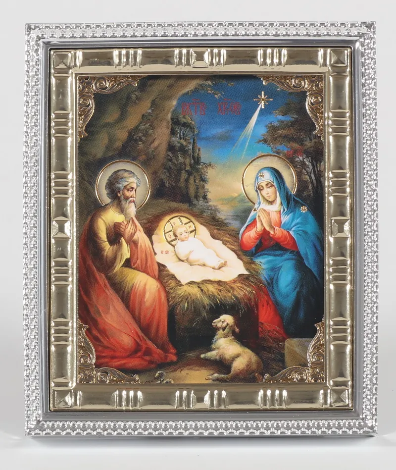 Icon in plastic frame 7×9 metallised Nativity of Christ 12