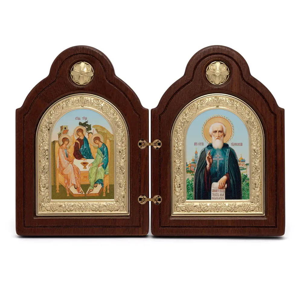Carved folding icon shaped, icon 9×12 canvas, №1 Sergius of Radonezh-Trinity (Rublev)