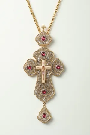 Pectoral cross filigree №0012 double rim enamel miniature / gilding, silver plating