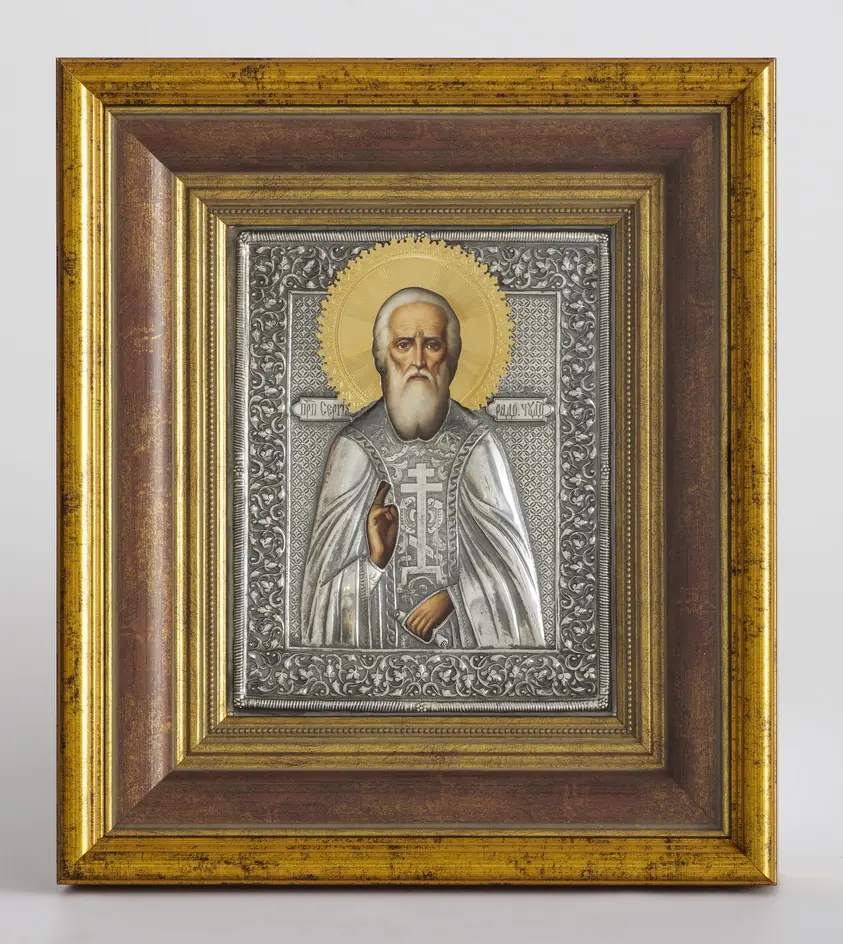 ფერწერული ხატი კიოტში 18×24 ზეთი, მოჭედილობა №280, გაშავებული მოვერცხლვა, კიოტი №22 სერგი რადონეჟელი