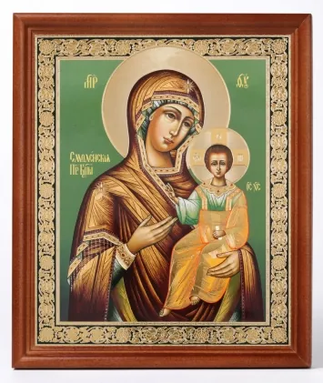 Icon in wooden frame №1 18×24 double embossing Smolensk Mother of God 01
