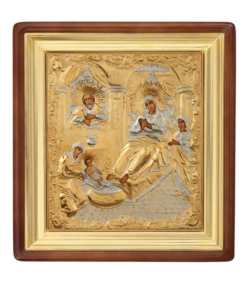 Painted icon in icon case 60×70 oil, riza cover №186, icon case №1 Nativity of the Theotokos