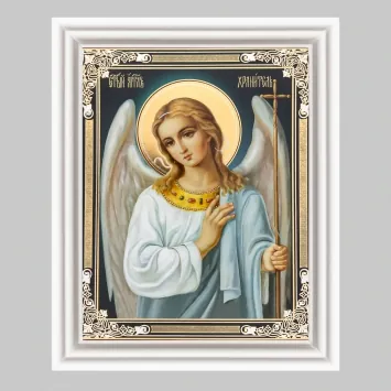 Icon in wooden frame №3 11×13 (white) double embossing Guardian Angel (half-length) №9