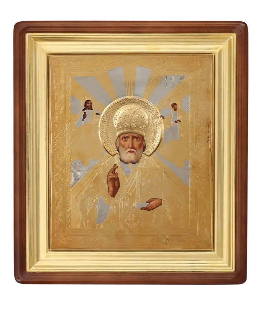 Painted icon in icon case 24×30 oil, riza cover №231, icon case №1 Nicholas the Wonderworker
